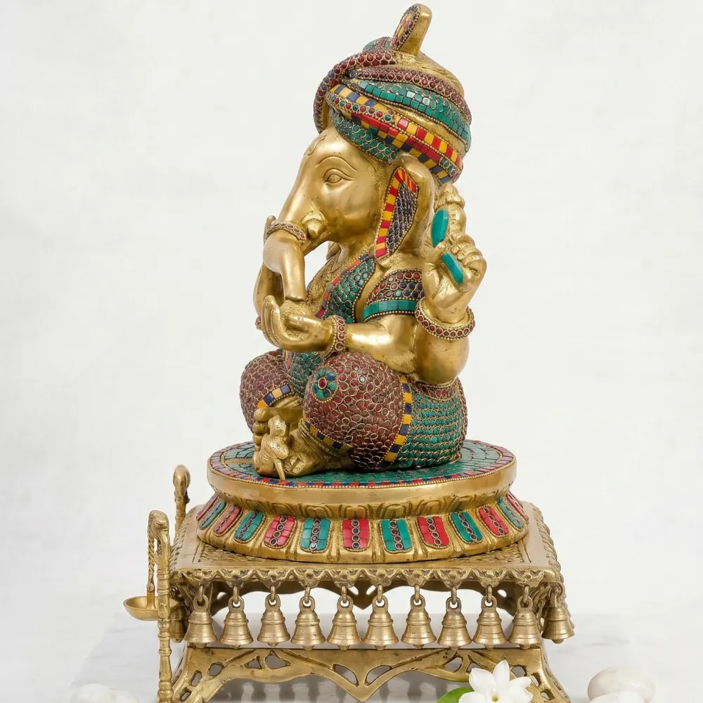 Majestic Brass Lord Ganesha Murti (20”) with Stone Work & Royal Paghdi product image