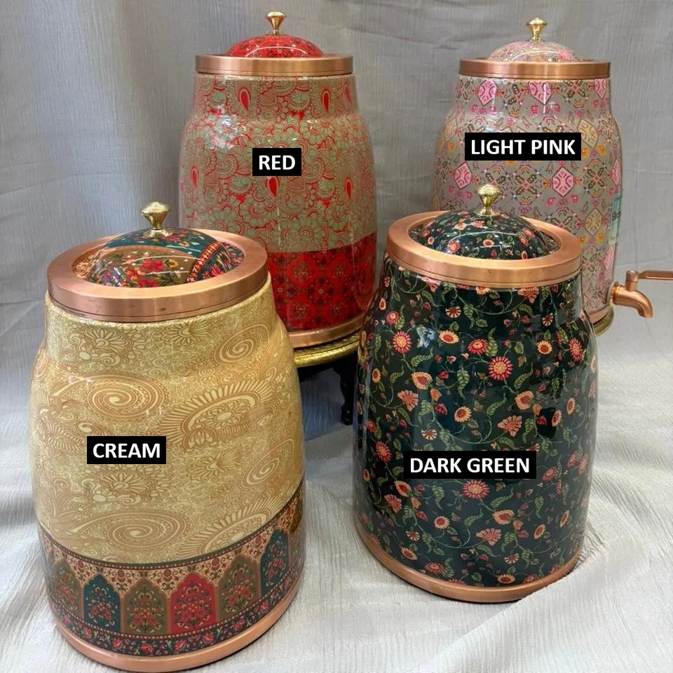 Copper Vintage Designer Matka (12 Litre) with Tap – Premium Printed Water Dispenser product image