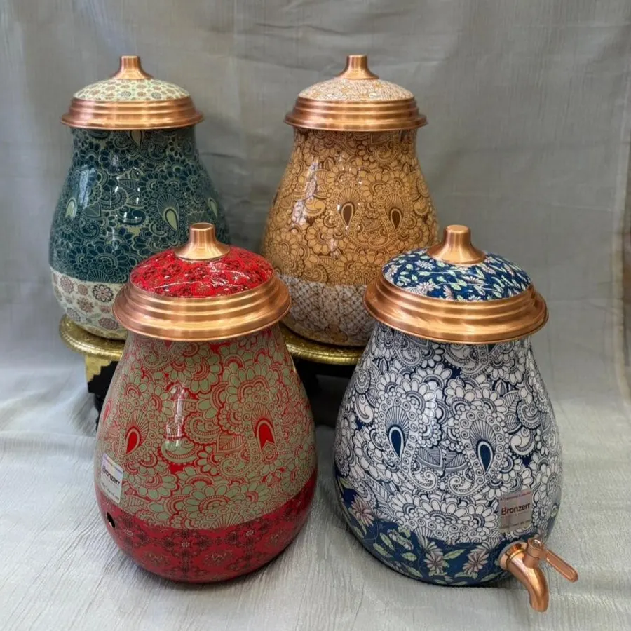 Copper Royal Kalash Matka (10 Litre) with Tap – Designer Printed product image
